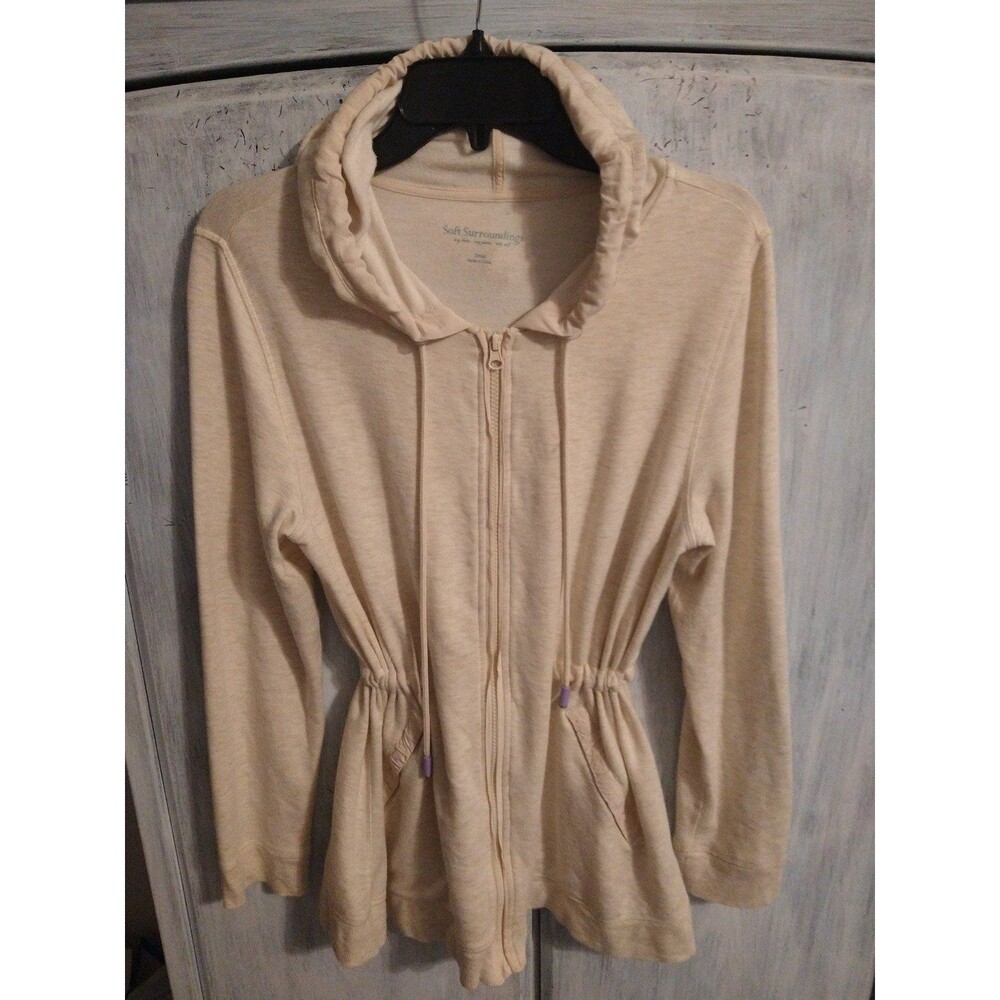 Soft surroundings zip hooded jacket Small Boho Comfy Cozy oatmeal